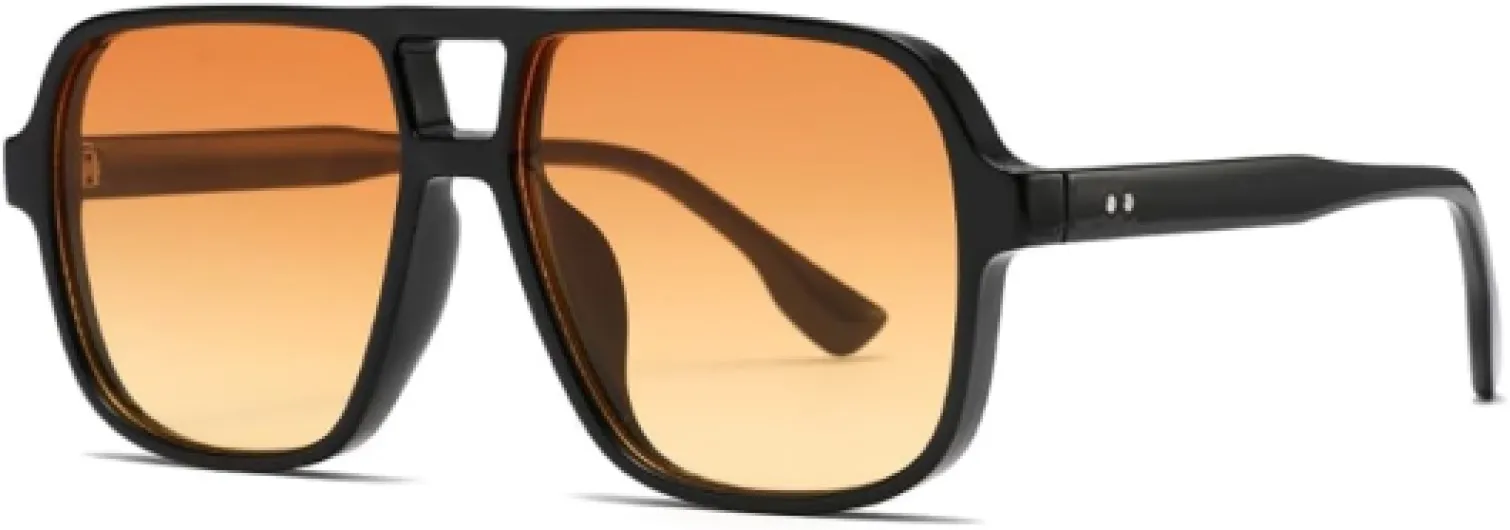 Lunettes de Soleil Rétro Pilotes pour Homme et Femme Lunettes de Soleil Classiques Rectangle à Double Pont Style Années 70 Vintage Protection UV400 Jaune