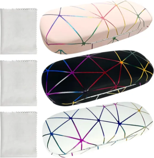 Lunettes 3 pièces avec Chiffon à Lunettes, Étui à lunettes portable personnalisé, Étui Rigide à Lunettes de Soleil en Cuir, Étuis à lunettes rigides multicolore, Boîte à Lunettes Anti-Chute