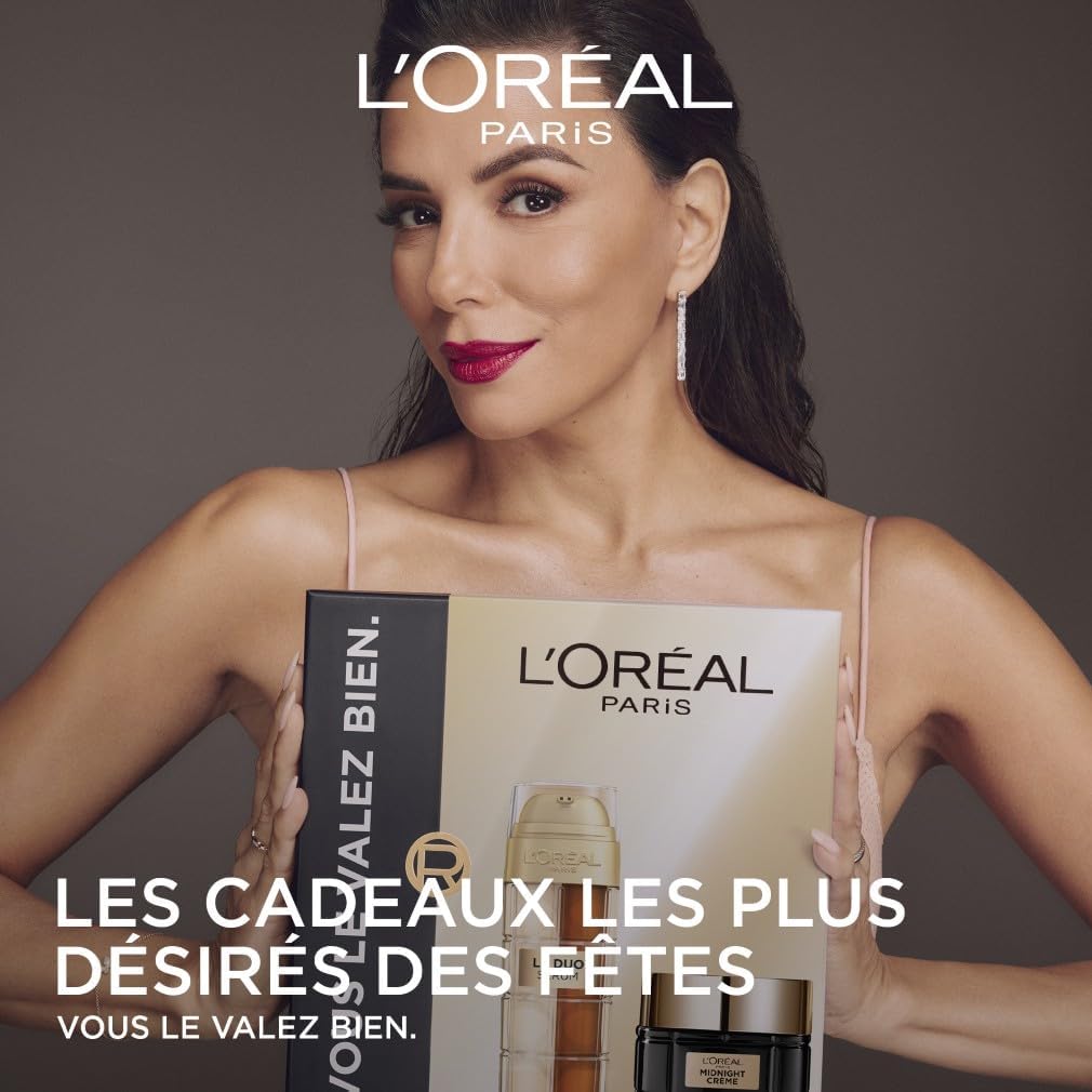 L'Oréal Paris - Coffret Luxe Anti-Âge - Idée Cadeau - Midnight Crème et Sérum Le Duo - Soins Visage Anti-Rides, Fermeté, Confort - Pour une Peau plus Lisse, Ferme et Éclatante - Tailles Réelles 80 g (Lot de 1)