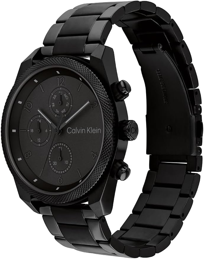 Montre Analogique Multifunction à Quartz pour Homme Collection Impact avec Bracelet en Acier Inoxydable ou Cuir Black Stainless Steel