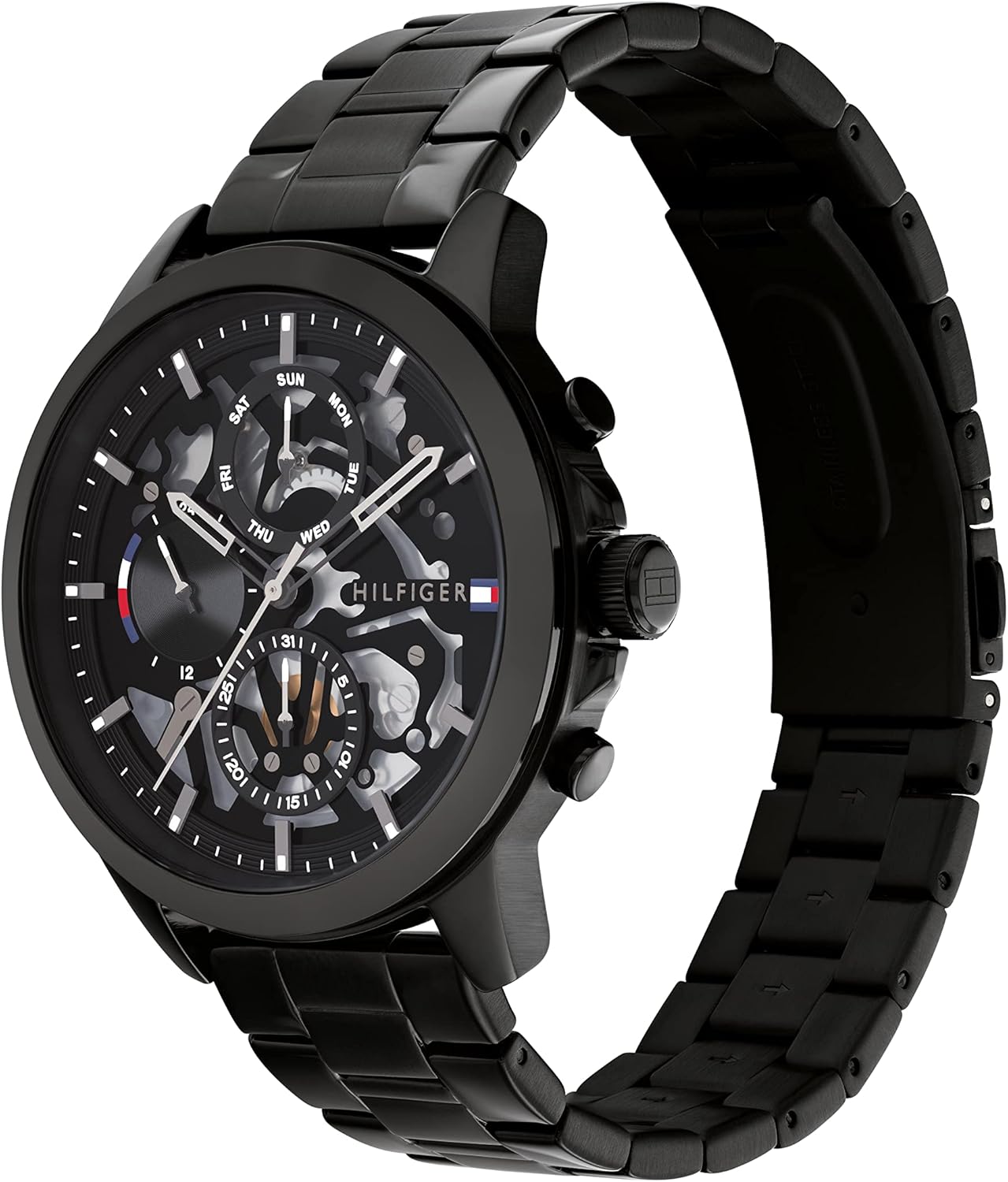 Tommy Hilfiger Montre Analogique Multifonction à Quartz pour Homme avec Bracelet en Acier Inoxydable ou Cuir Black