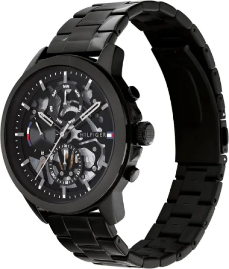 Tommy Hilfiger Montre Analogique Multifonction à Quartz pour Homme avec Bracelet en Acier Inoxydable ou Cuir Black