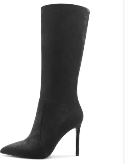 Femmes Haut High Talon Heel 10 CM Heels Pointu Bout Fermeture à Glissière Mi Mollet Bottes Mariage Bureau Sexy Dress Bottes 43 EU Noir