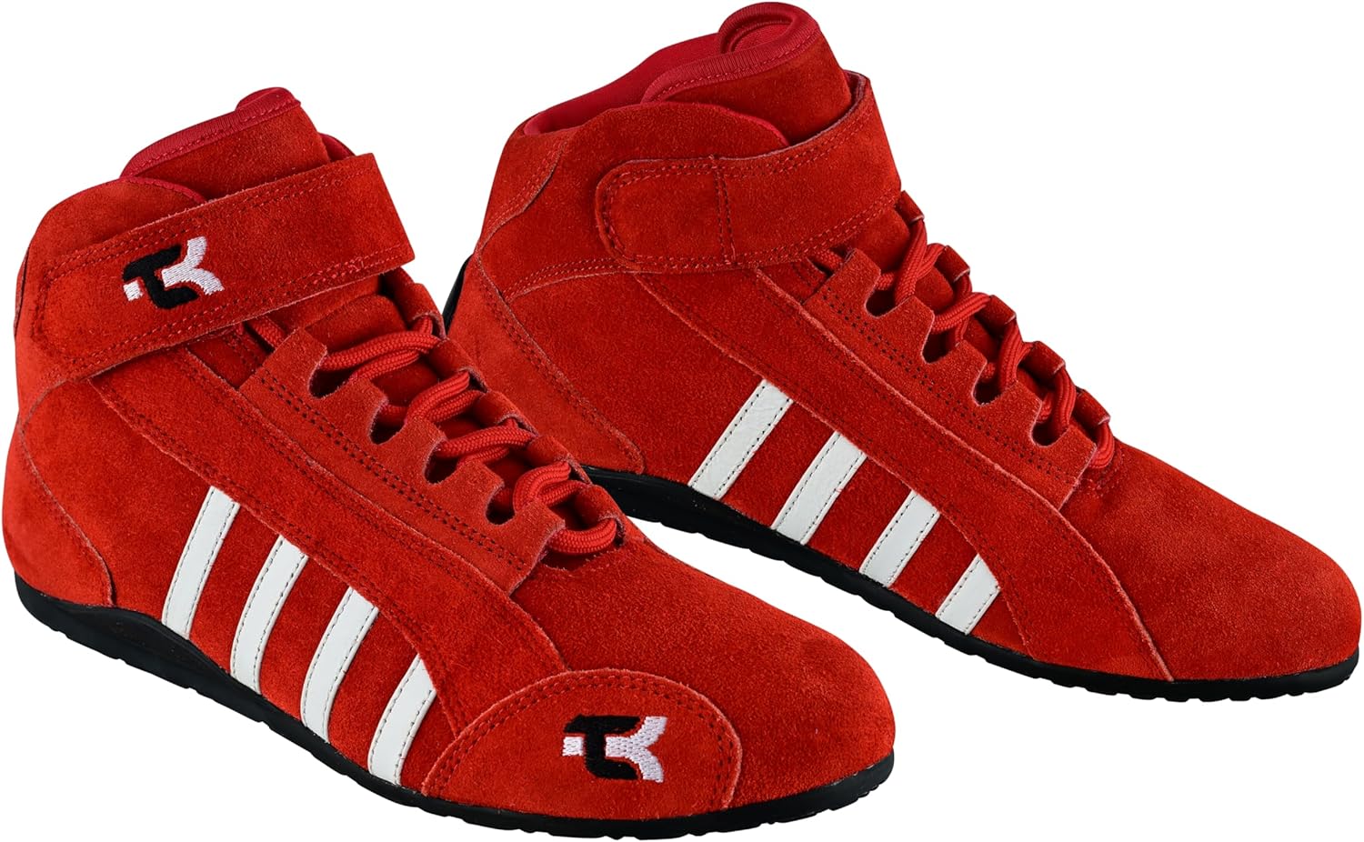 TK Chaussures de karting - Semelle haute adhérence - Coupe moyenne avec sangle - En cuir - Noir rouge bleu 42 EU Rouge