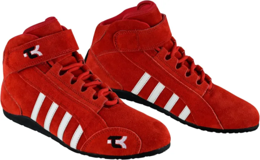 TK Chaussures de karting - Semelle haute adhérence - Coupe moyenne avec sangle - En cuir - Noir rouge bleu 42 EU Rouge