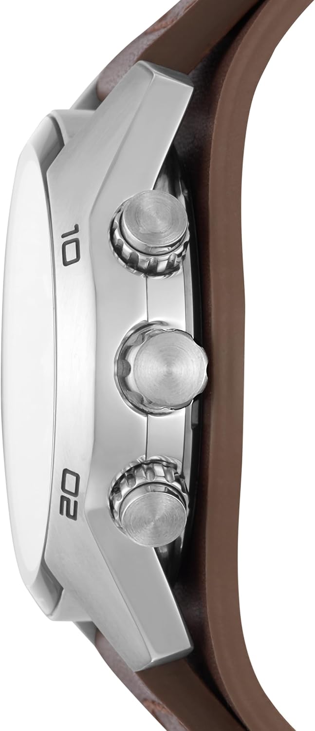 Montre pour Homme Coachman, Mouvement chronographe à Quartz, boîtier en Acier Inoxydable argenté de 45 mm avec Bracelet en Cuir véritable, CH2564 Black 44 mm