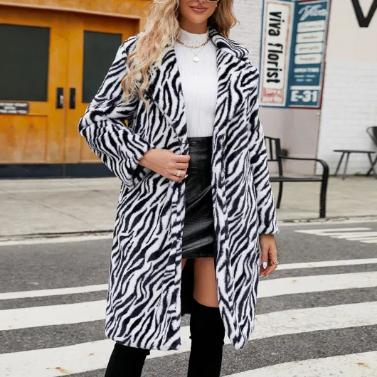 Manteau en fourrure pour femme - Long motif léopard - Manteau en fourrure synthétique - Manteau en fourrure de vison - Parka - Manteau d'hiver - Trench - Chaud - Cardigan d'hiver L Blanc.