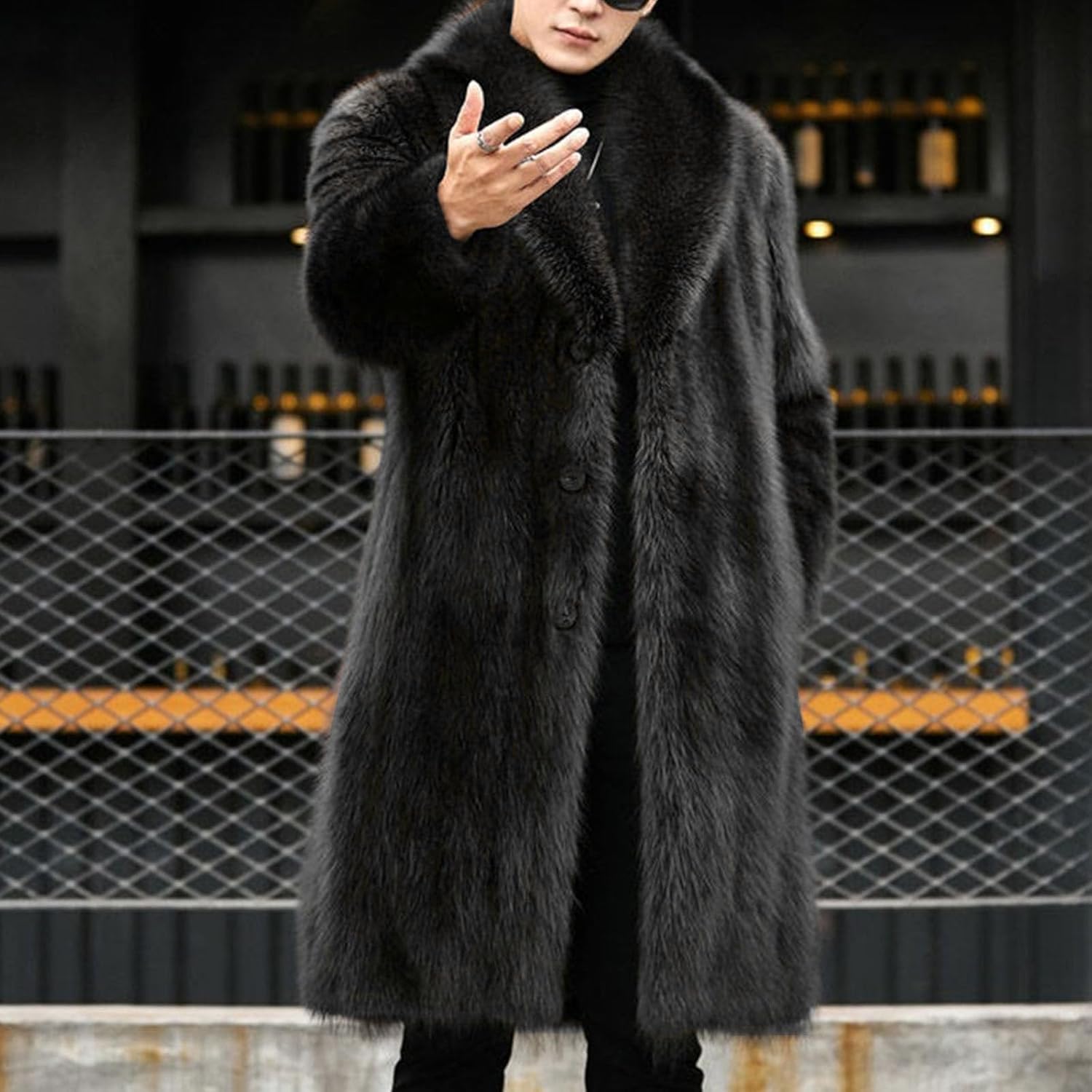 Manteau en fausse fourrure épaisse et moelleuse pour homme, manteau d'hiver en faux vison, trench-coat long et chaud pour homme Noir 5XL