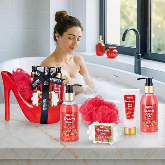 Cosmetics - Coffret de bain & beauté de luxe - Canneberge - 6 Pièces - Escarpin décoratif - Rouge - Idée cadeau Femme Cranberry