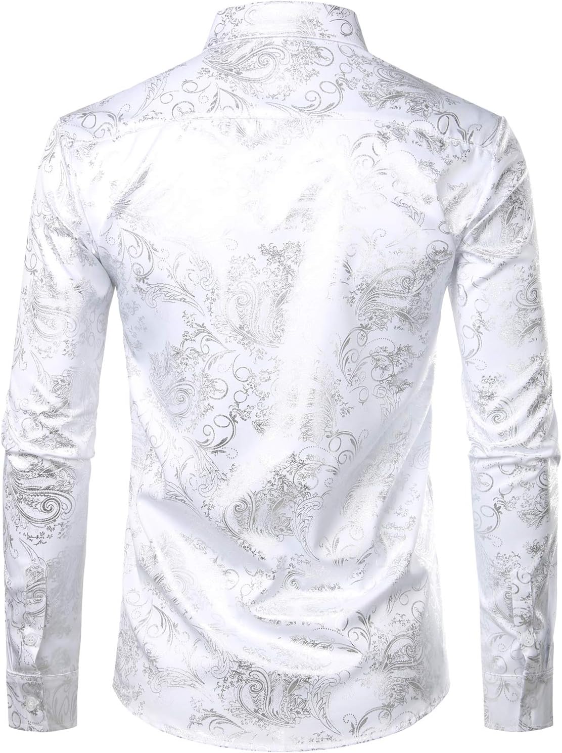 Chemise de luxe pour homme, imprimé élégant, coupe ajustée, boutonnée Motif cachemire doré brillant S Blanc Argenté