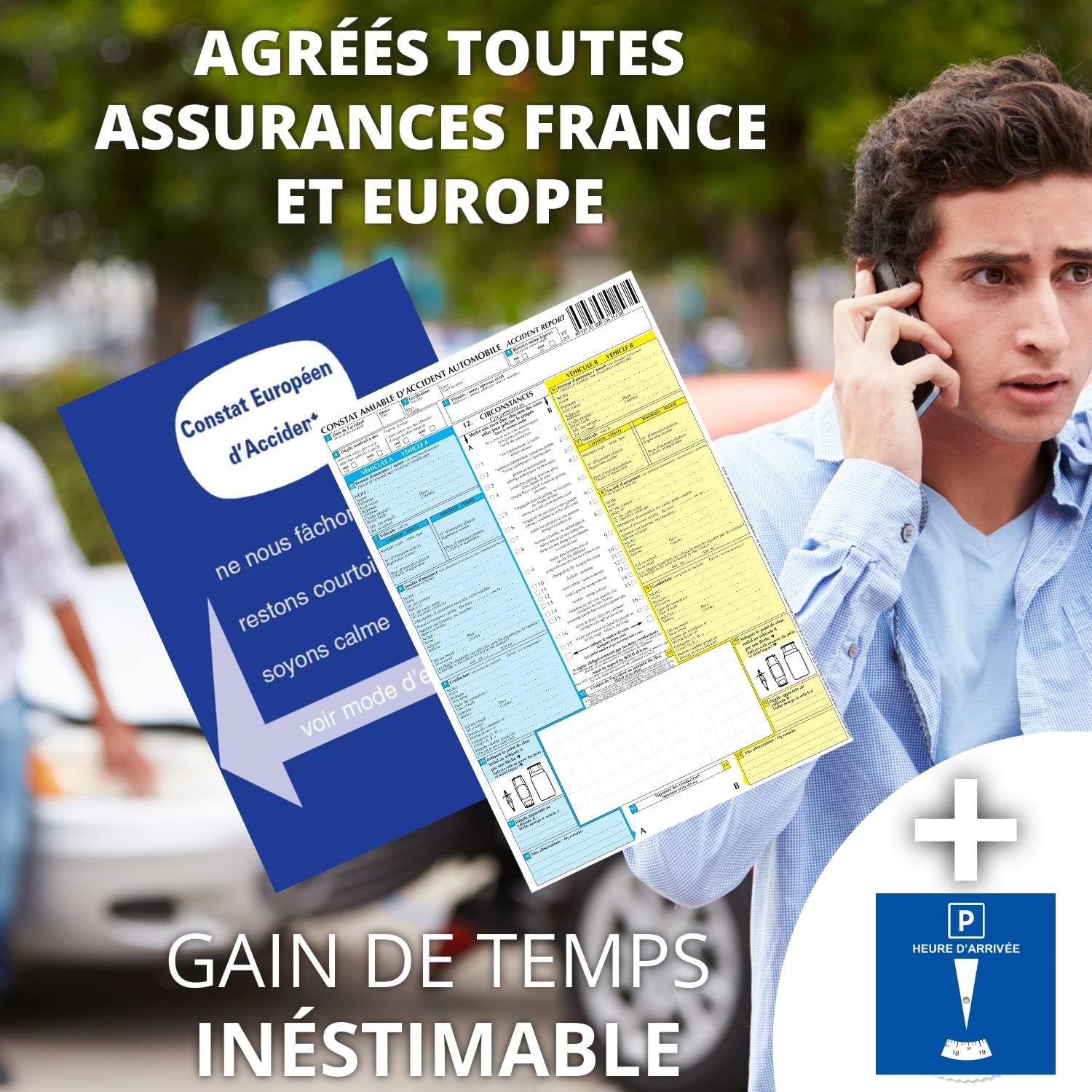 Kit Jeune Conducteur Voiture INDISPENSABLE ✯Fabrication FRANÇAISE✯ Accessoire Voiture Interieur Disque Zone bleue + Constat Amiable Accident Accessoires Auto Voiture Accessoires Intérieurs (GARANTIE)