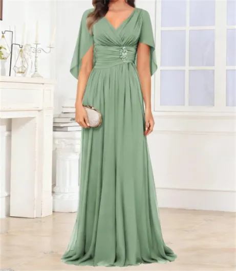 Robe de mère de la mariée en mousseline de soie pour robes de bal de mariage robes de cocktail solides robe de soirée formelle Vieux Rose 40