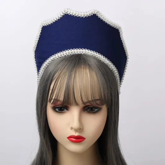 Renaissance médiévale Tudor Queen Coiffe pour femme Anne Boleyn Bandeau Royal Coronet élisabéthain Capuche Tiara Chapeau (Bleu foncé)