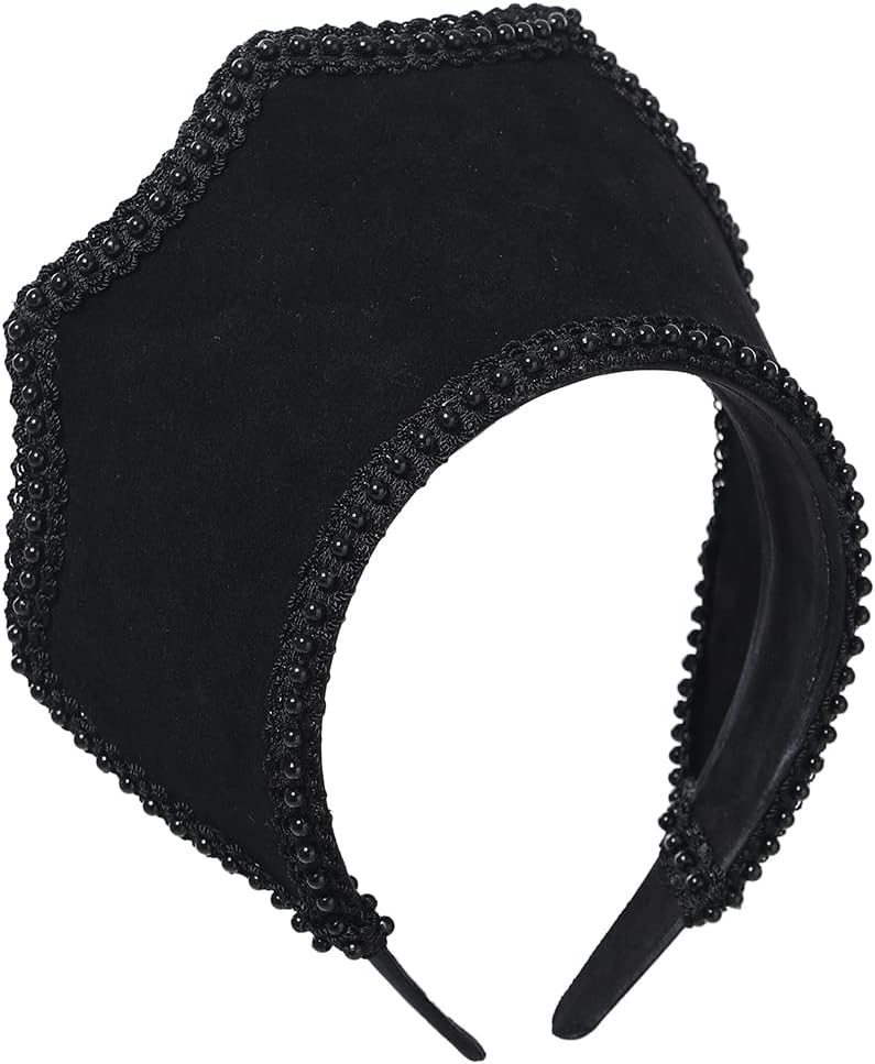 Renaissance médiévale Tudor Queen Coiffe pour femme Anne Boleyn Bandeau Royal Coronet élisabéthain Capuche Tiara Chapeau (Noir-3)