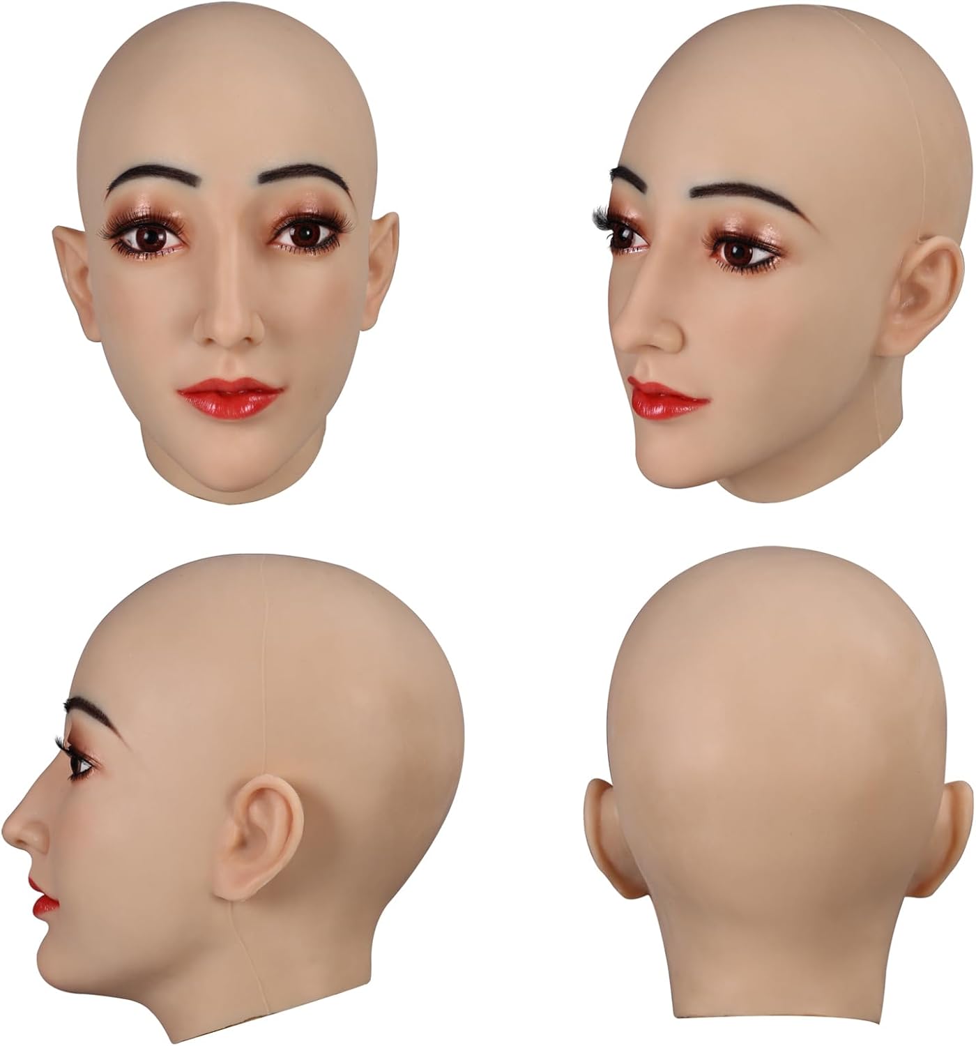 Masque intégral réaliste en silicone pour femme, maquillable, pour travestis et transgenres Brun