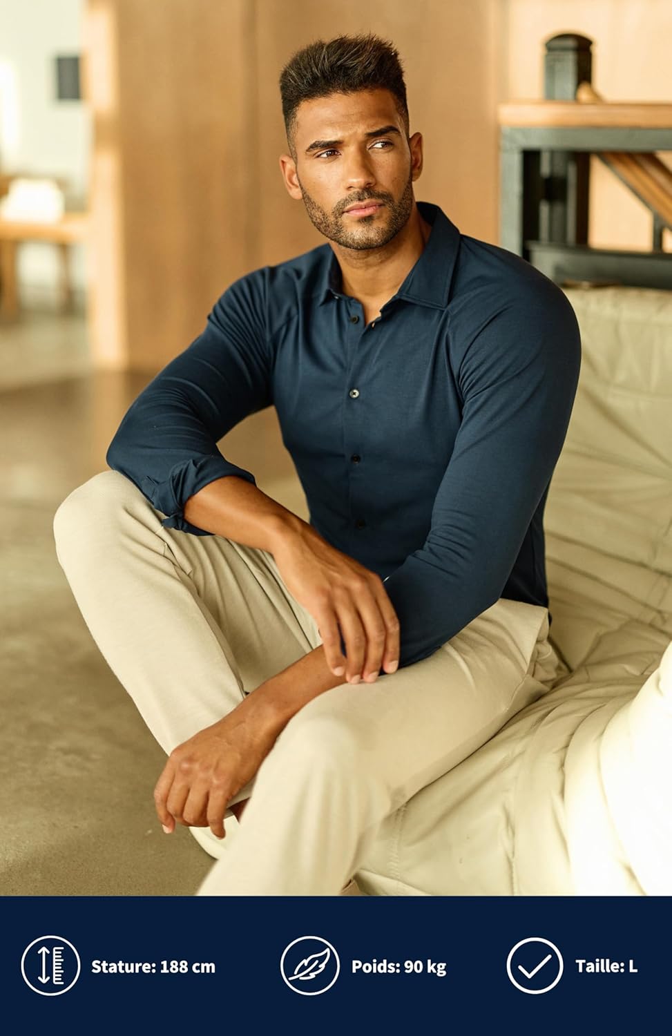 Chemise Homme Slim Fit en Coton Stretch Supima® - Coupe Ajustée Chic et Élégante - sans Repassage – Manches Longues L Bleu Marine