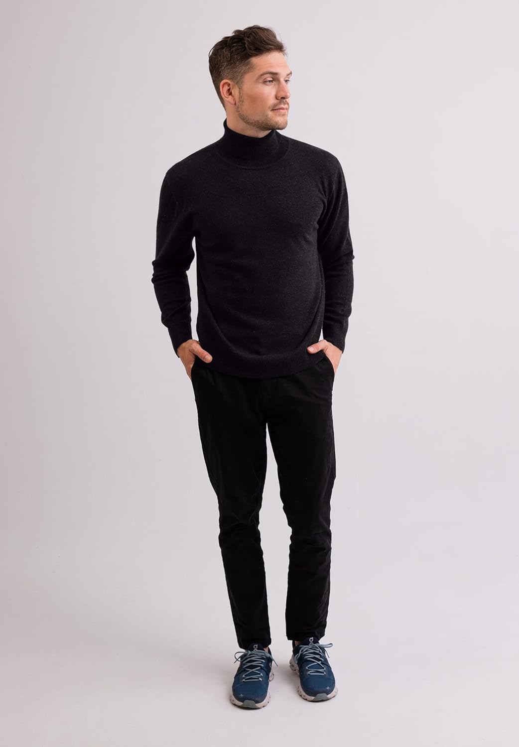 Pull - Chandail À Col Roulé pour Hommes 100% Cachemire XL Gris Foncé