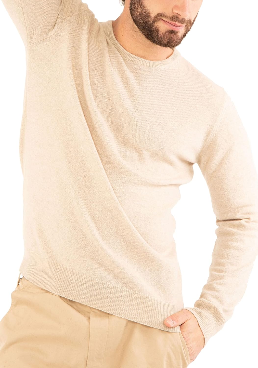 Pull col Rond en Pur Cachemire pour Homme, Ras du Cou, Fil 100% Cachemire délicat et Doux, Made in Italy M Le Sable