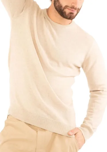 Pull col Rond en Pur Cachemire pour Homme, Ras du Cou, Fil 100% Cachemire délicat et Doux, Made in Italy M Le Sable