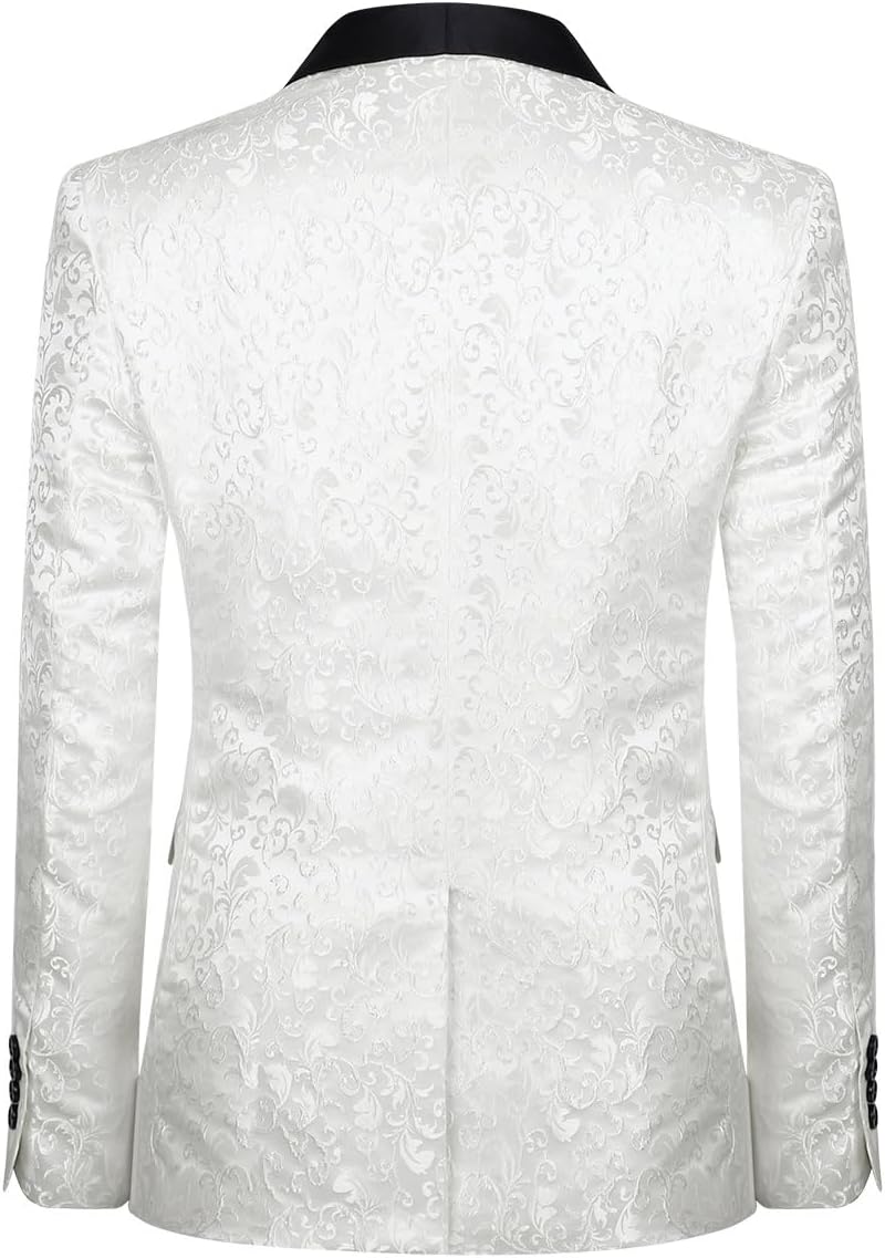 Costume Homme 2 pièces Jacquard Coupe Slim Costumes de Smoking Luxe Formelle Mariage Dîner d'affaires M Blanc