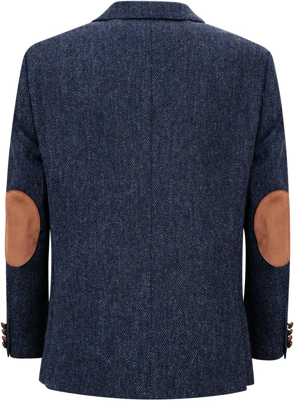 Vestes de sport en tweed à chevrons pour homme - Style vintage - Style britannique - Revers cranté - Mélange de laine Bleu Marine 4XL