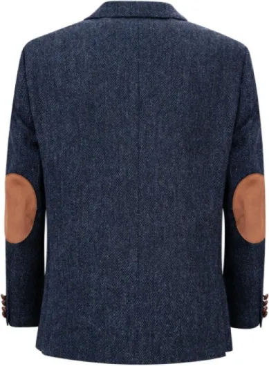 Vestes de sport en tweed à chevrons pour homme - Style vintage - Style britannique - Revers cranté - Mélange de laine Bleu Marine 4XL