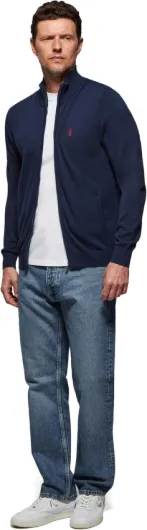 Cardigan en Coton Zippé et Broderie pour Hommes - 100% Cotton - Pull for Men Bleu Marine S