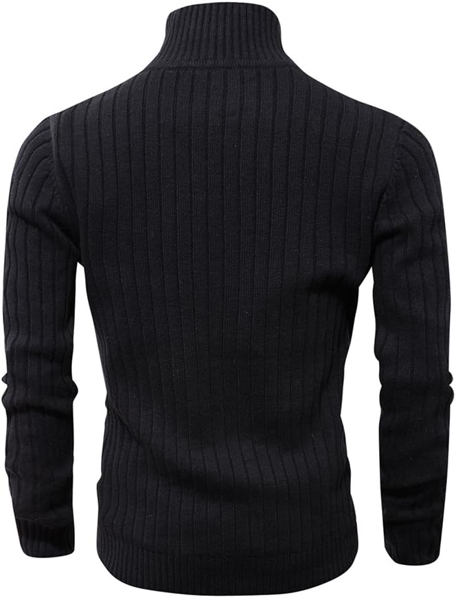 Cardigan Homme Automne Hiver Gilet Zippé Slim Fit Casual Veste en Maille Col Droit Manche Longue avec 2 Poches L Noir