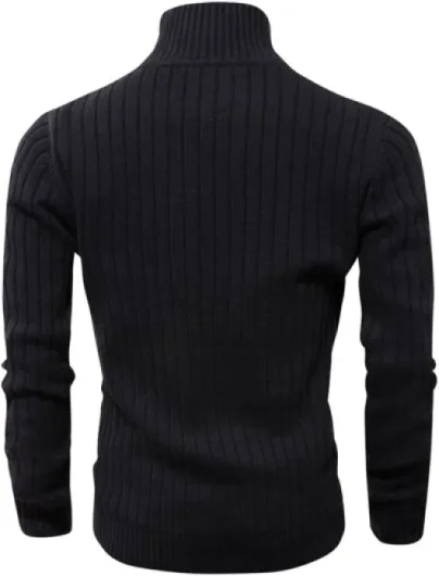 Cardigan Homme Automne Hiver Gilet Zippé Slim Fit Casual Veste en Maille Col Droit Manche Longue avec 2 Poches L Noir