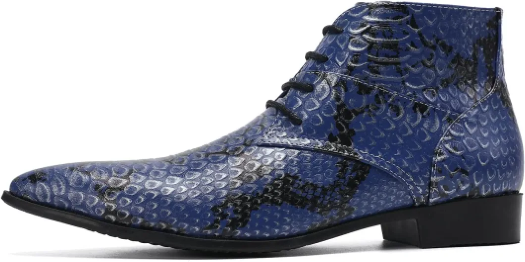 Rui Landed Bottines pour Hommes Haute Top Chaussures à Lacets Bottes Oxford Bottes de Luxe en Cuir véritable Peau de Serpent en Cuir de Serpent embossé boîte de Nuit 45 EU Bleu