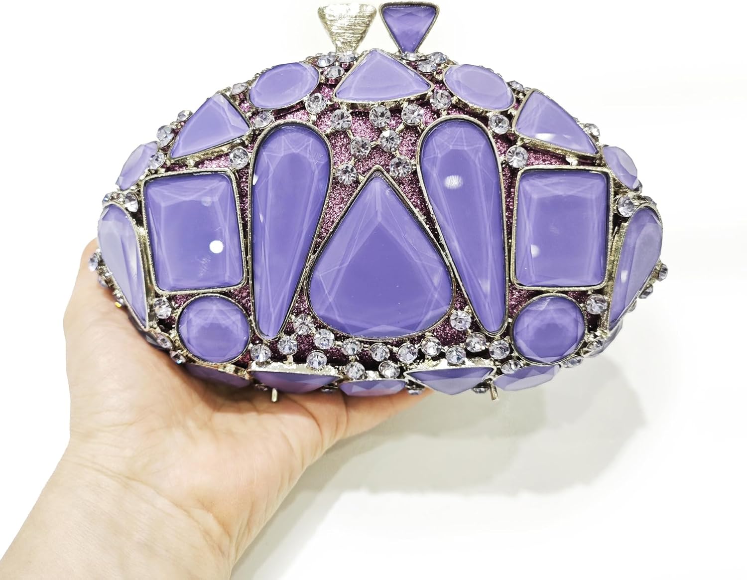 Stones Clutch Sac de soirée de luxe en cristal pour femme avec strass pour fête et mariage Bleu Ciel