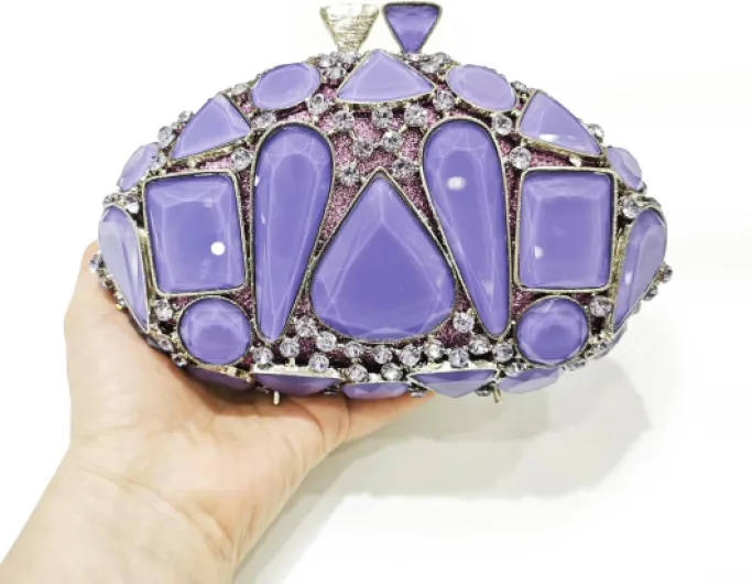 Stones Clutch Sac de soirée de luxe en cristal pour femme avec strass pour fête et mariage Bleu Ciel