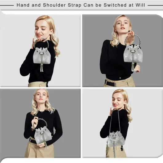 TOPALL Pochette Femme Paillettes - Sac de Soirée Chic Avec Strass - Clutch Tendance pour Cérémonie, Mariage, Parti, Prom L Argenté