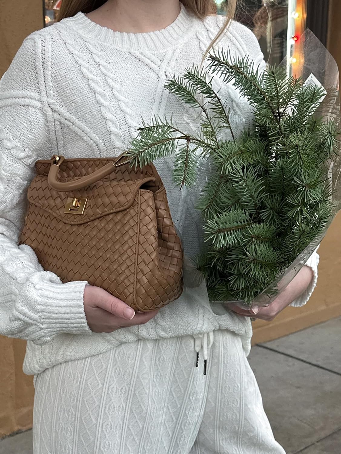 JW PEI Lucia Sac à main pour femme Tissé Marron