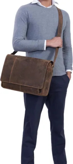 Vintage Sac à bandoulière en Cuir pour Homme Femme Grand Sac pour Ordinateurs Portables 15.6 Pouces Sac d'affaires pour Travail université en véritable Cuir Calais - Marron