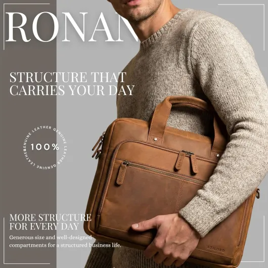 "Ronan Serviette Cuir Homme Grande Sacoche Ordinateur 16 Pouces Travail Besace Business - Cartable Enseignant A4 Porte Document avec Bandoulière Amovible Couleur:noir Tan - Marron - Scuro