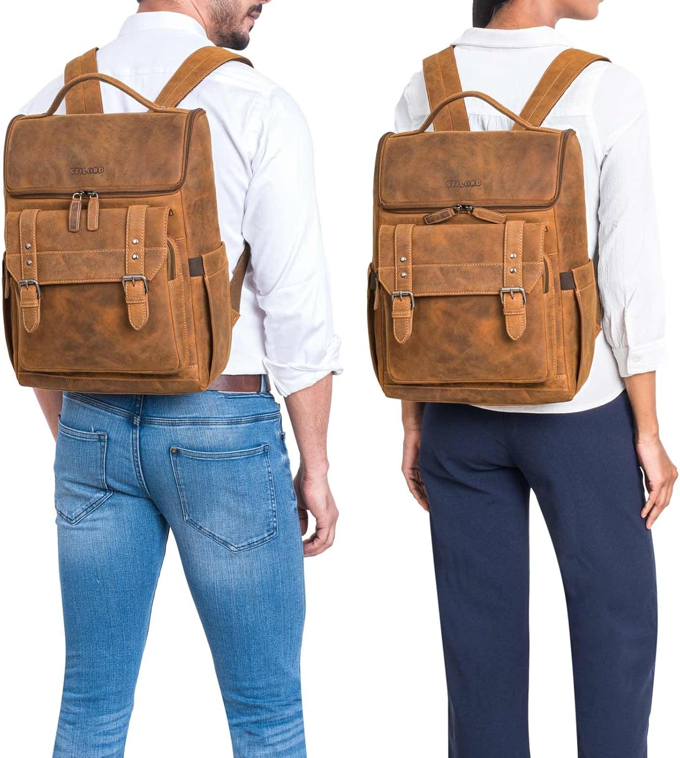 'Gian' Sac à dos de luxe pour ordinateur 16 pouces Femme Sac à dos d'affaires Homme Vintage Sac à dos de jour en cuir véritable Bergamo - Marron