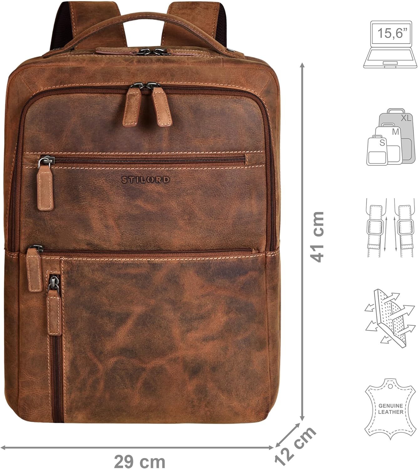 'Brad' Cuir Sac à Dos pour Ordinateur Portable 15.6 Pouces Vintage Business Backpack Hommes Femmes Grand Sac a dos pour travail bureau et voyages Bergamo - Marron