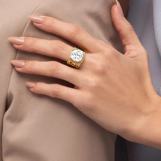 Bague en argent sterling 925 et plaqué or 14 carats – Feuille tressée granule avec oxyde de zirconium – Design vintage – Hypoallergénique, sans plomb et sans nickel, fabriquée à la Cristal CZ 8