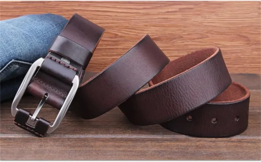 Ceinture décontractée en cuir pour homme - Ceinture en cuir de vache épaisse - Pour le golf 125 cm Orange