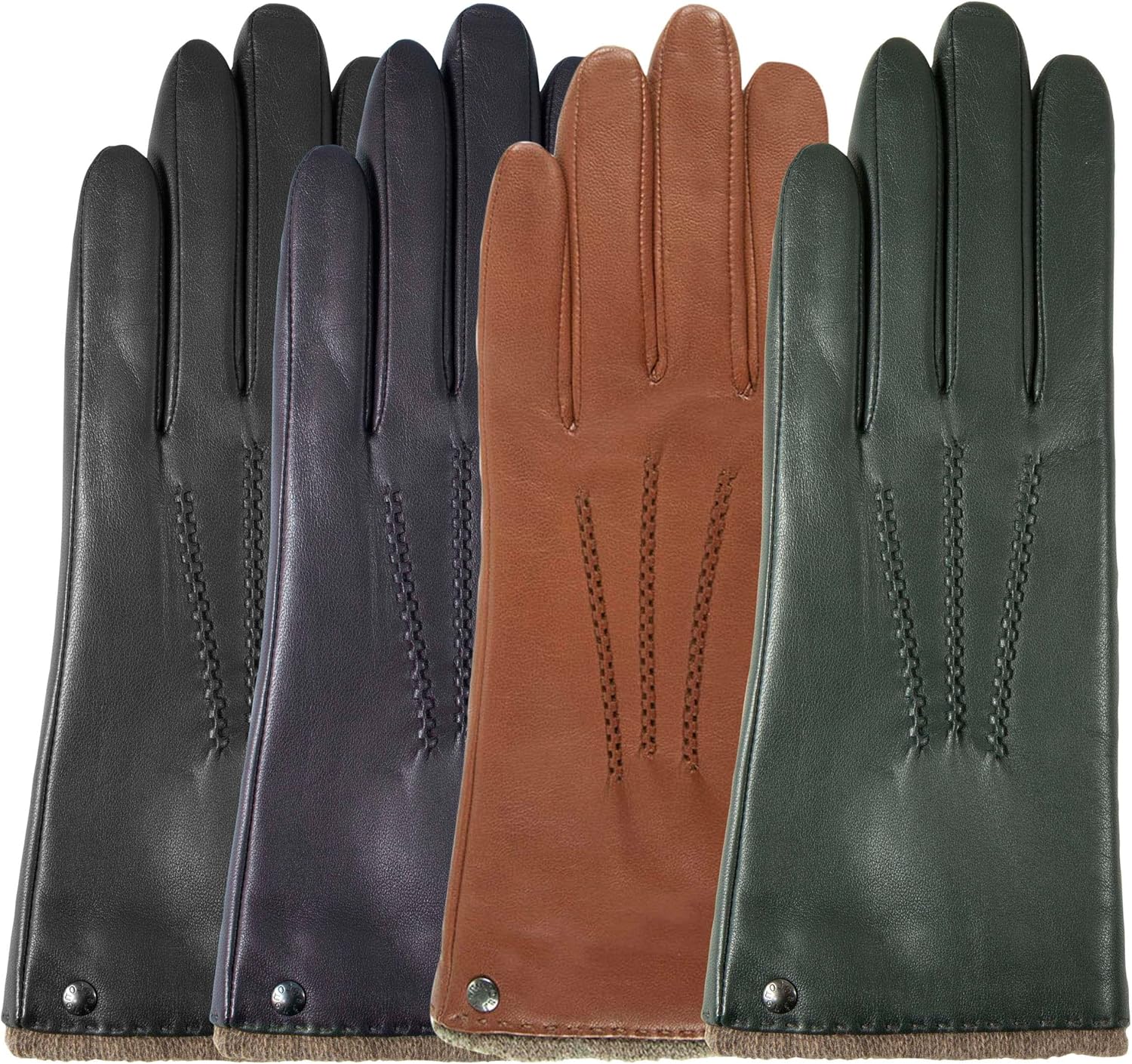 Gants femme en cuir d'agneau pleine fleur, doublés cachemire, 7.5=M, 6.5 Noir