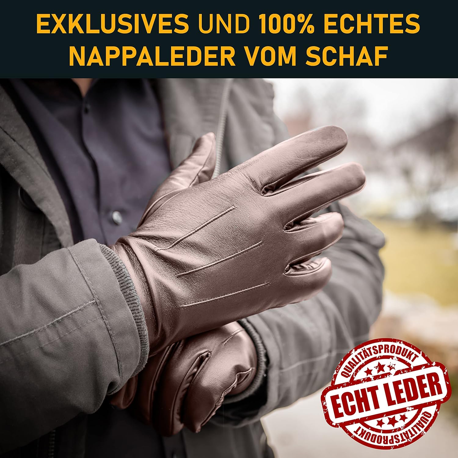 Gants en cuir de mouton très doux avec doublure en cachemire - Gants d'hiver pour homme Marron S