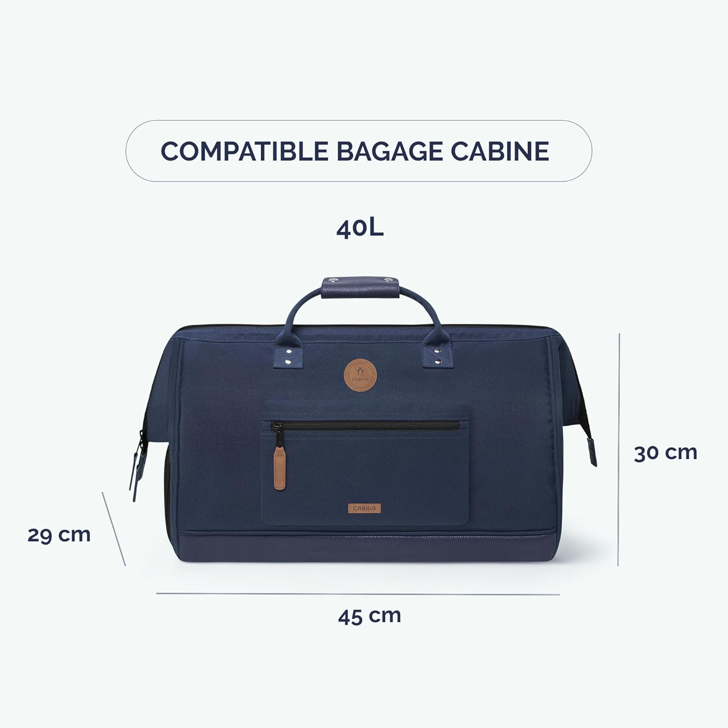 CABAIA - Sac de Voyage Duffle Adventurer Chicago 40L - Compatible Bagage Cabine 45x30x29 - Déperlant & Certifié Vegan - 2 Poches - Compartiment à Chaussures - Sac Week-End, Sac de Sport - Bleu
