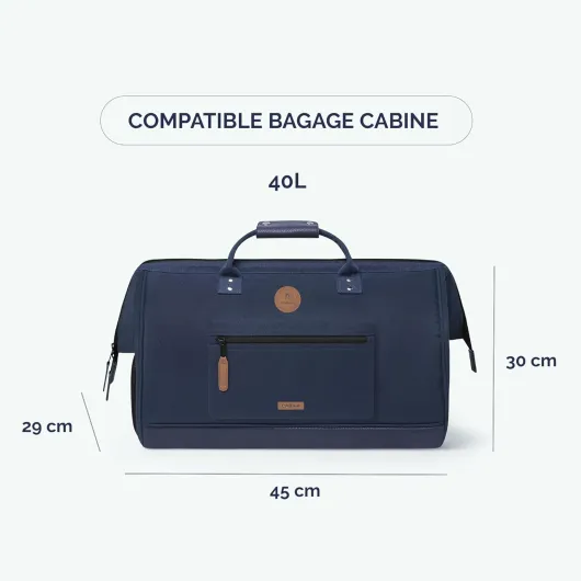 CABAIA - Sac de Voyage Duffle Adventurer Chicago 40L - Compatible Bagage Cabine 45x30x29 - Déperlant & Certifié Vegan - 2 Poches - Compartiment à Chaussures - Sac Week-End, Sac de Sport - Bleu