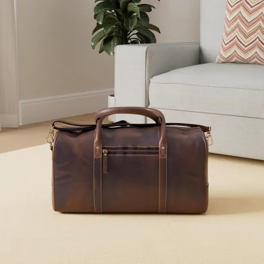 KomalC Sac de sport en cuir de 61 cm pour homme et femme, sac de voyage, sac de week-end, sac de sport pour homme, marron, 24 inches, Marron vieilli