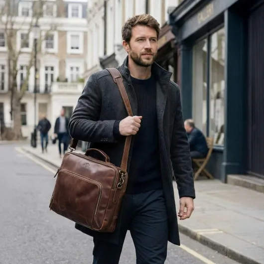 SID & VAIN Sac Ordinateur Portable Cuir véritable 15.4 Pouces Simon Mallette Professionnelle bandoulière XL Grand pour Hommes et Femmes Serviette de Travail Etudiante Marron