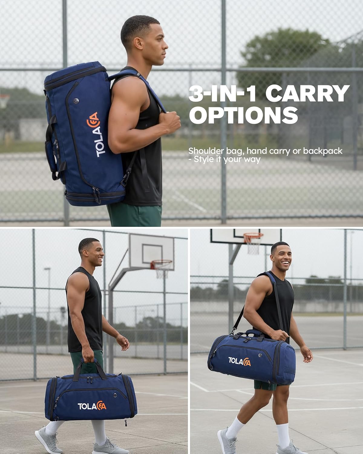 Sac de Sport Extensible 56–70L Homme Femme – Grand Sac de Voyage avec Compartiment Chaussures & Poche Humide, Convertible en Sac à Dos pour Fitness, Natation, Football, Voyage (Bleu)