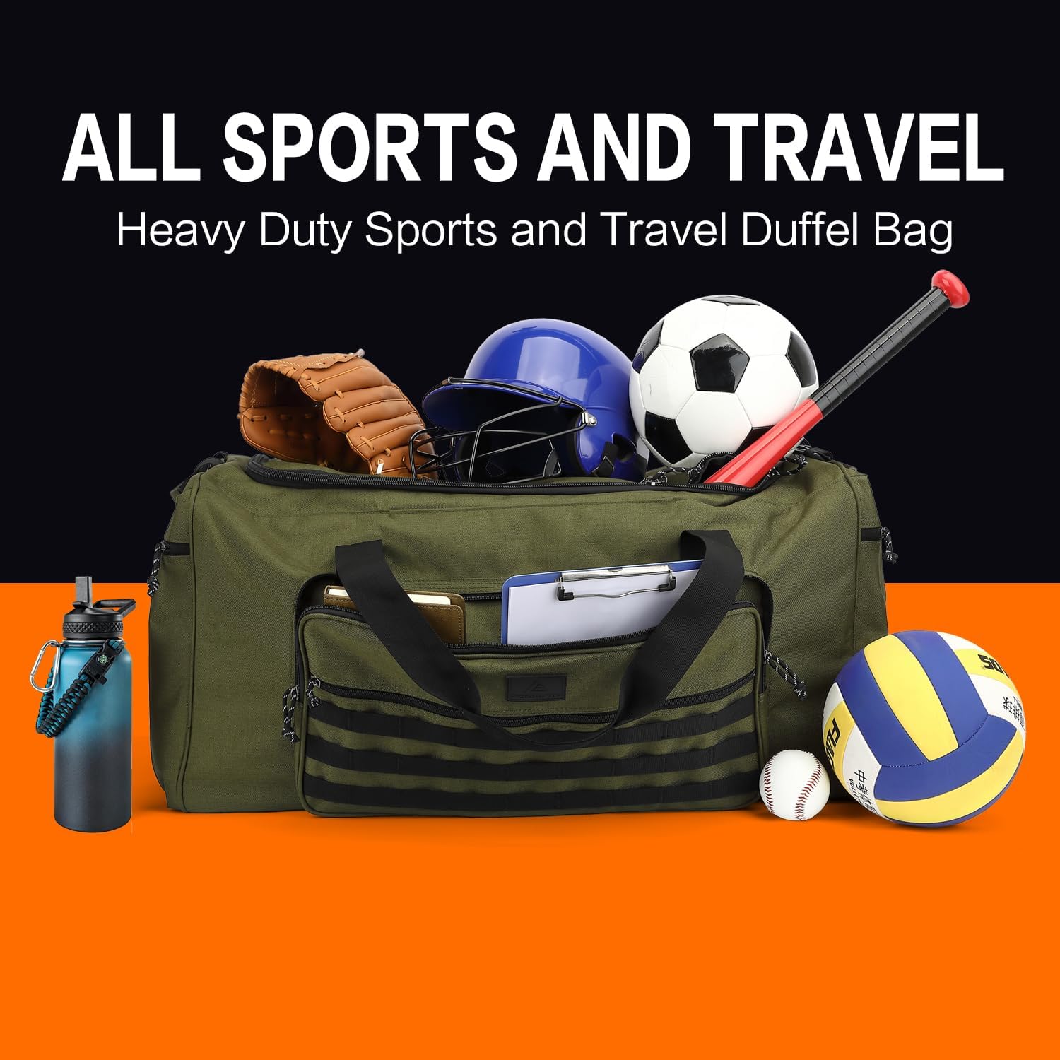 Sac de Sport Extra Large 115 L pour Hommes et Femmes, Sac de Voyage Robuste avec Bandoulière, Sacs de Sport Tactiques pour L'armée, Week-End, Nuitée, Camping, Vert