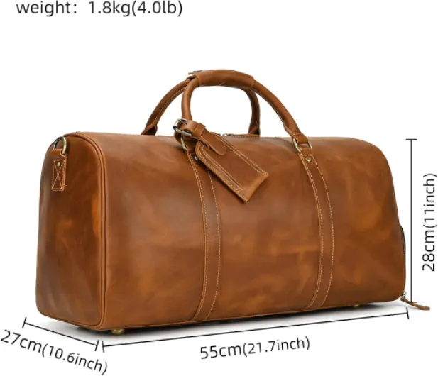 Sac de Voyage Vintage en Cuir pour Homme - Bandoulière, Bagage à Main 55cm pour Week-End, Sport, Avion - Brun Clair 9423 Brun Clair