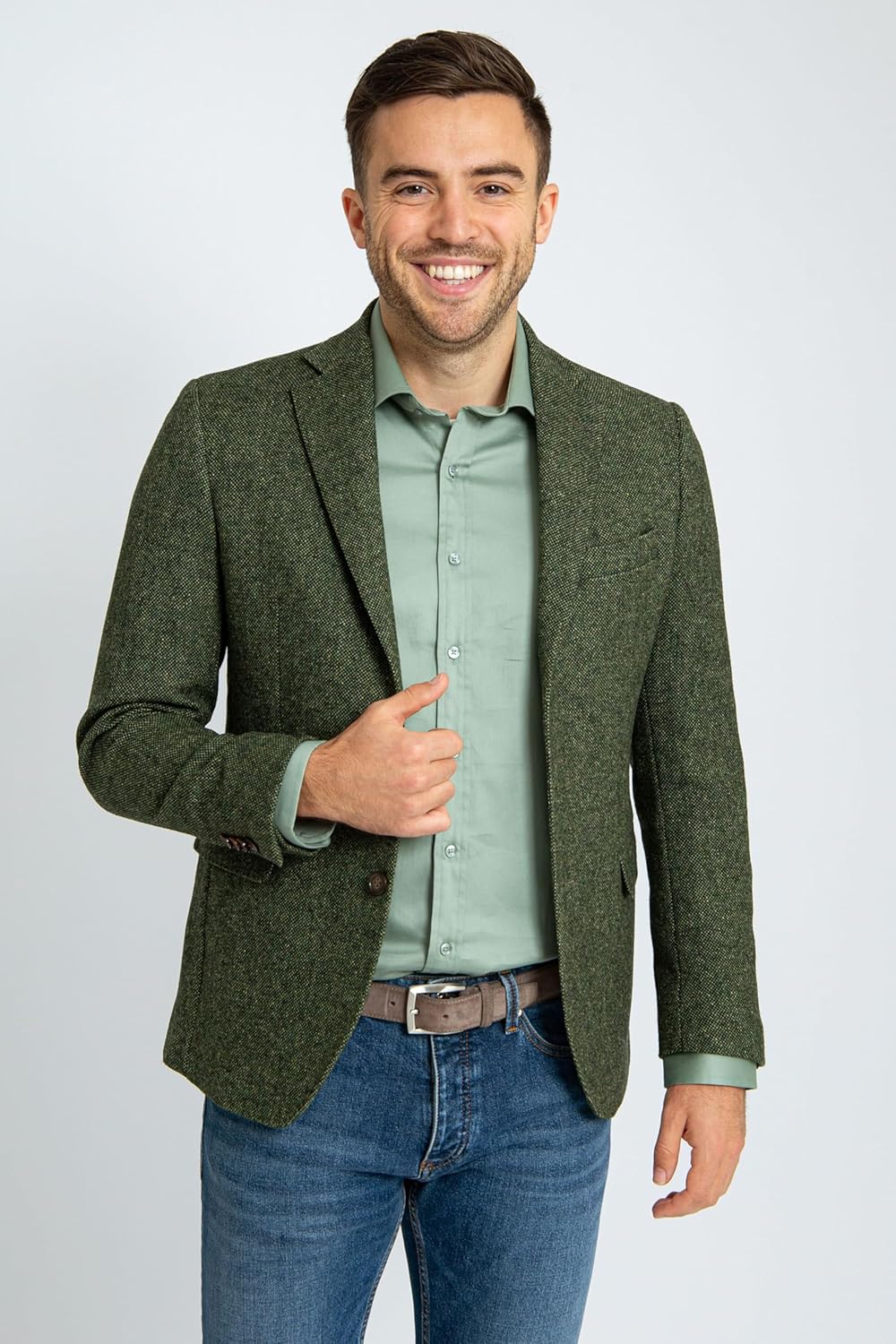 Birds Eye Blazer en laine mérinos verte - Taille - Homme - Vêtements - Coupe droite - Laine - Parfait pour l'automne et l'hiver 54 Vert